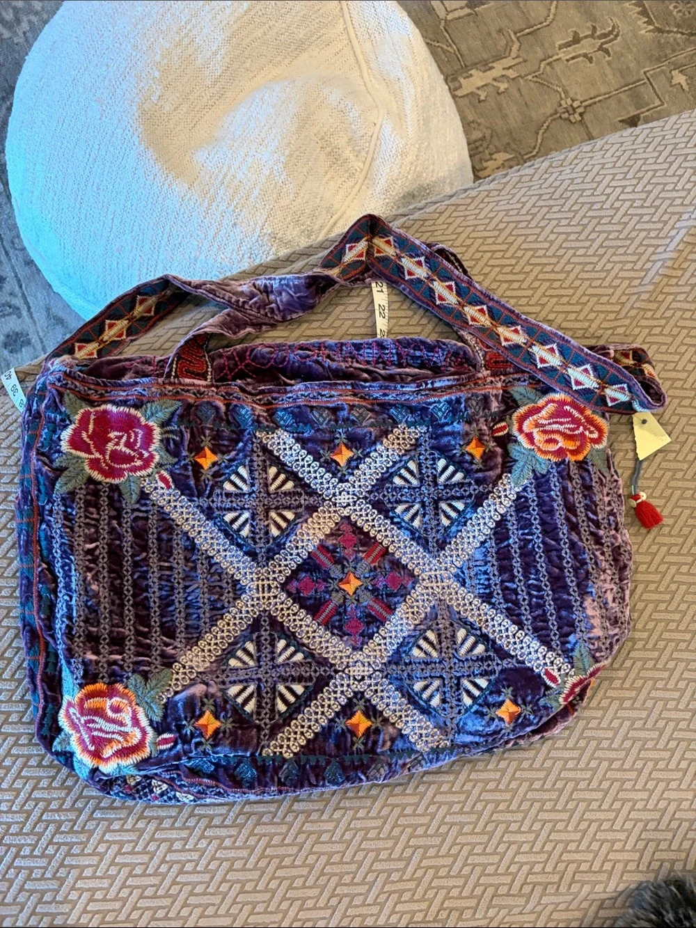 Johnny Was Multicolor Embroidered Floral Tote in Purple and Pink